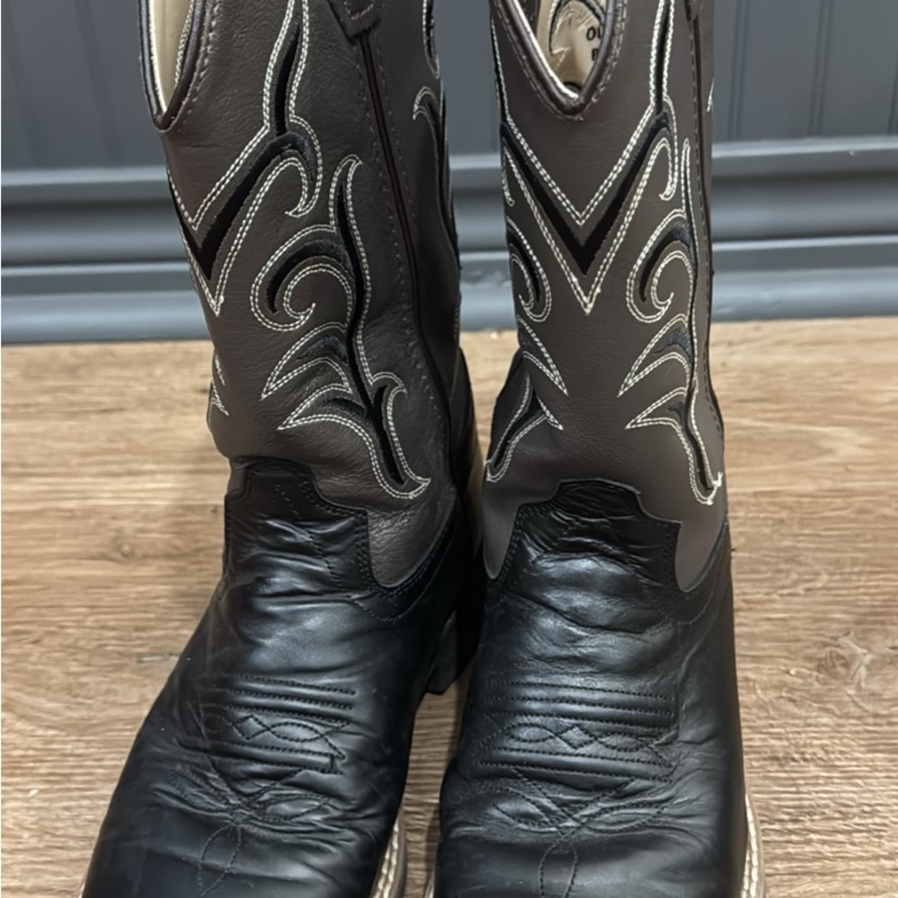 Old West Two-Tone Kids Western Boots in Black and gray